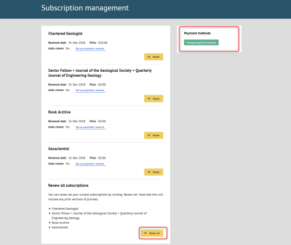 Subscription management and payment fields